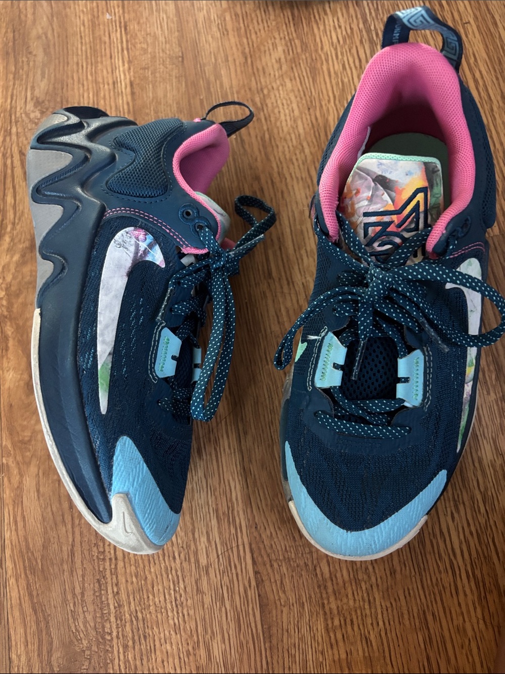 Nike Kids Navy Sneakers with Pink and Light Blue Accents